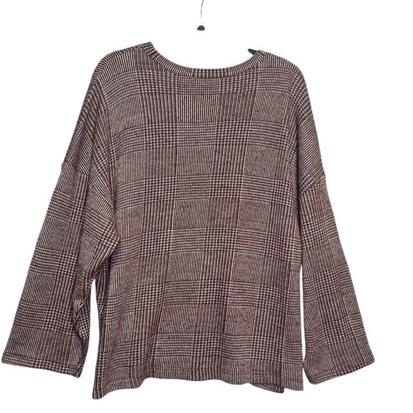 ZARA W/B Womens XL Maroon Cream Boat Neck Long Sleeve Tunic Sweater Basic Lounge - Picture 4 of 7